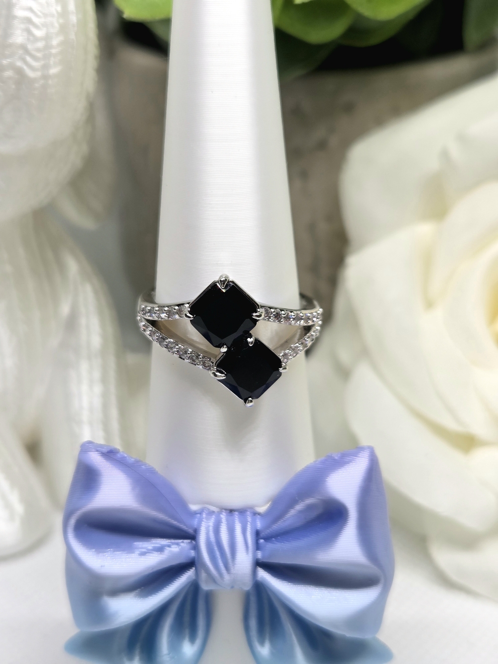BP Sterling Silver Twin Square Black Onyx CZ with Pavé Accents
